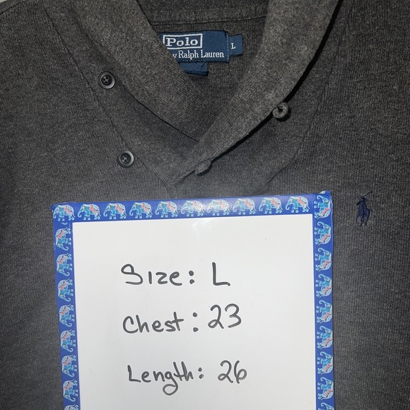 VTG Polo Ralph Lauren Sweater Men's Size L Gray/Blue Pony Shawl Collar Pullover - Picture 7 of 9
